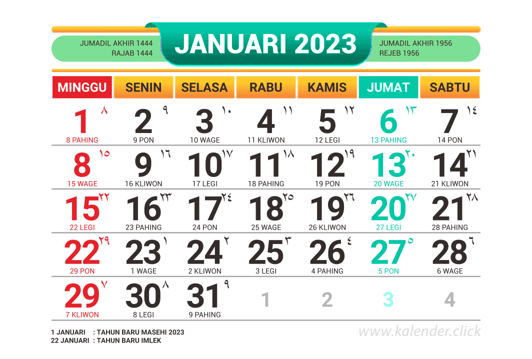 Download Kalender Januari 2023